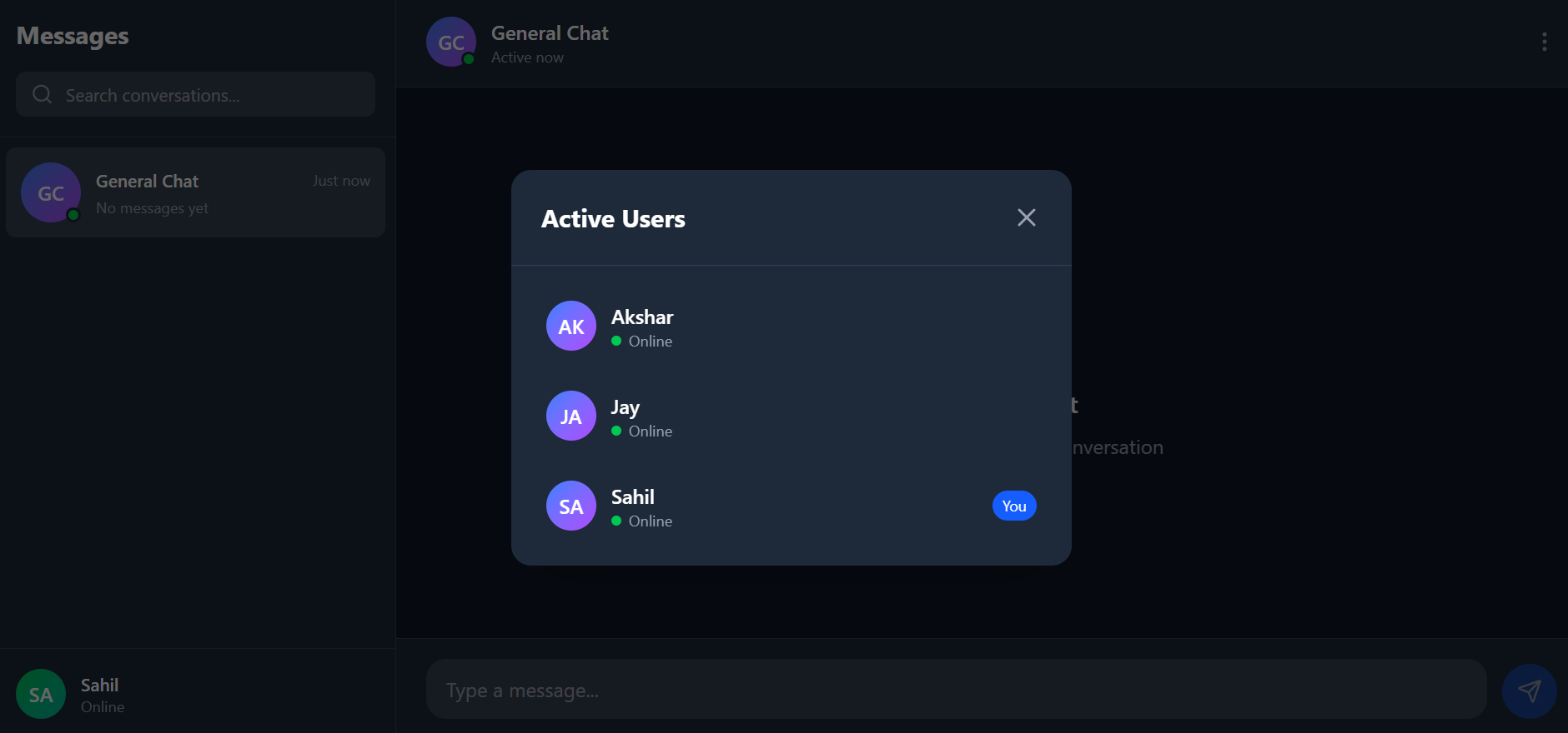 Chat Dashboard User List