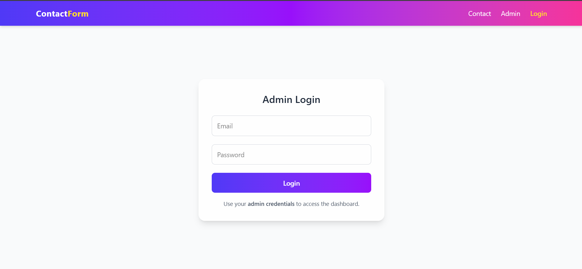 Contact Form Admin Login