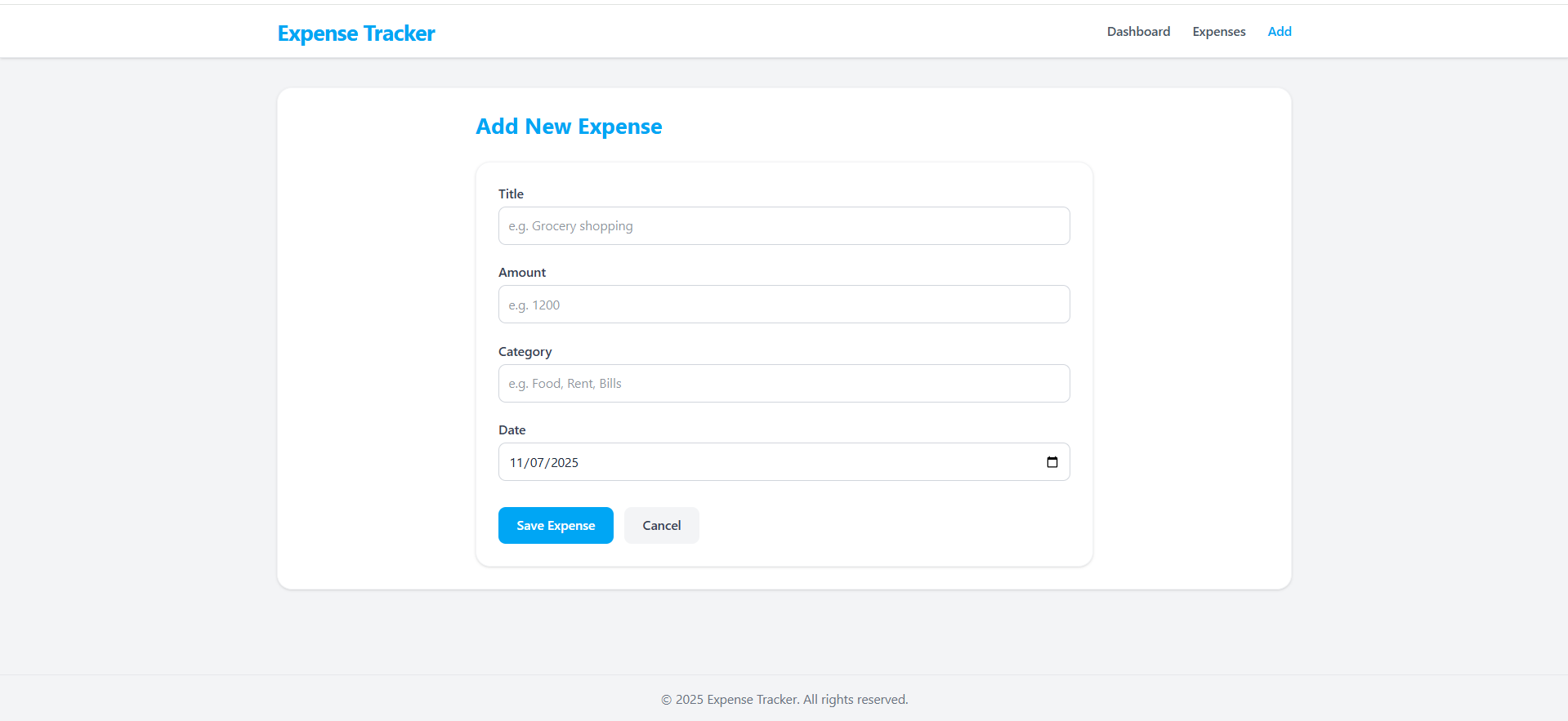 Exprense Tracker Add