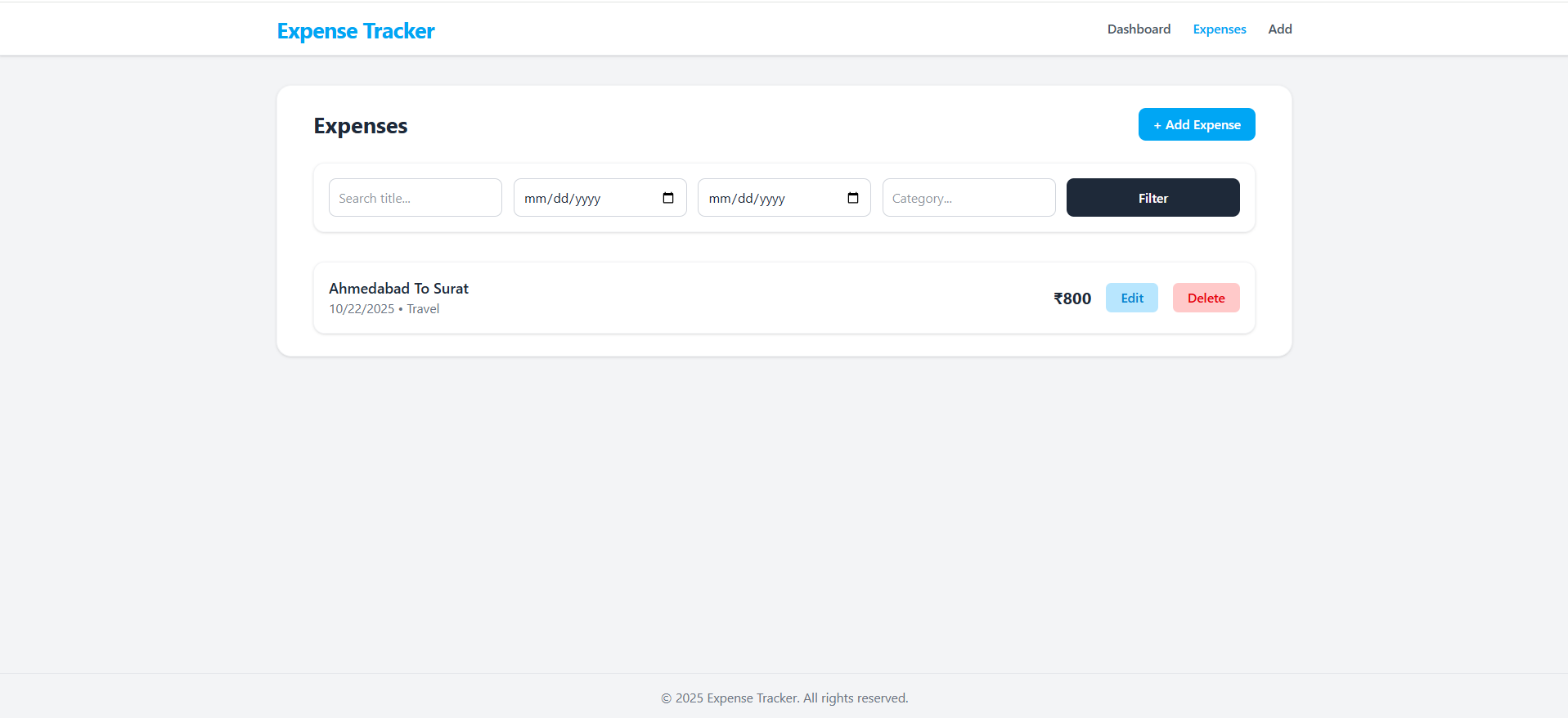 Exprense Tracker List