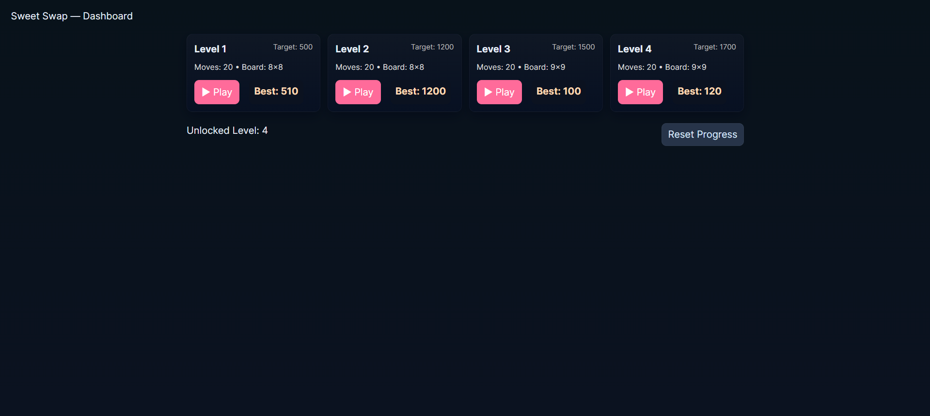 Sweet Swap Level-Based Game