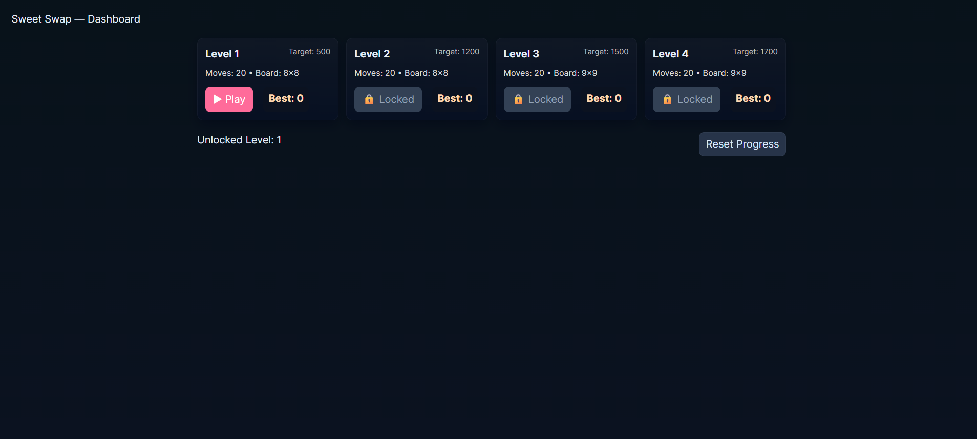 Sweet Swap Level-Based Game