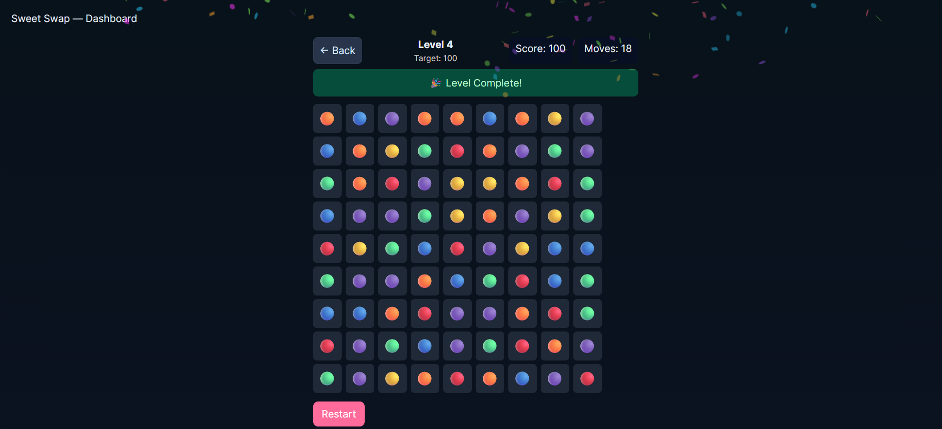 Sweet Swap Level-Based Game