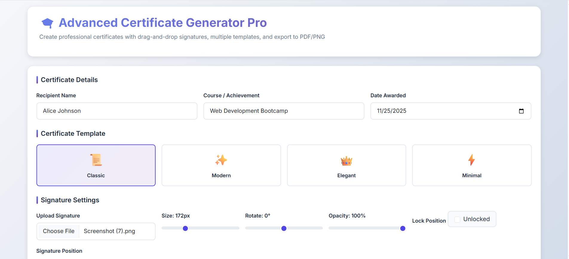 Online Certificate Generator System