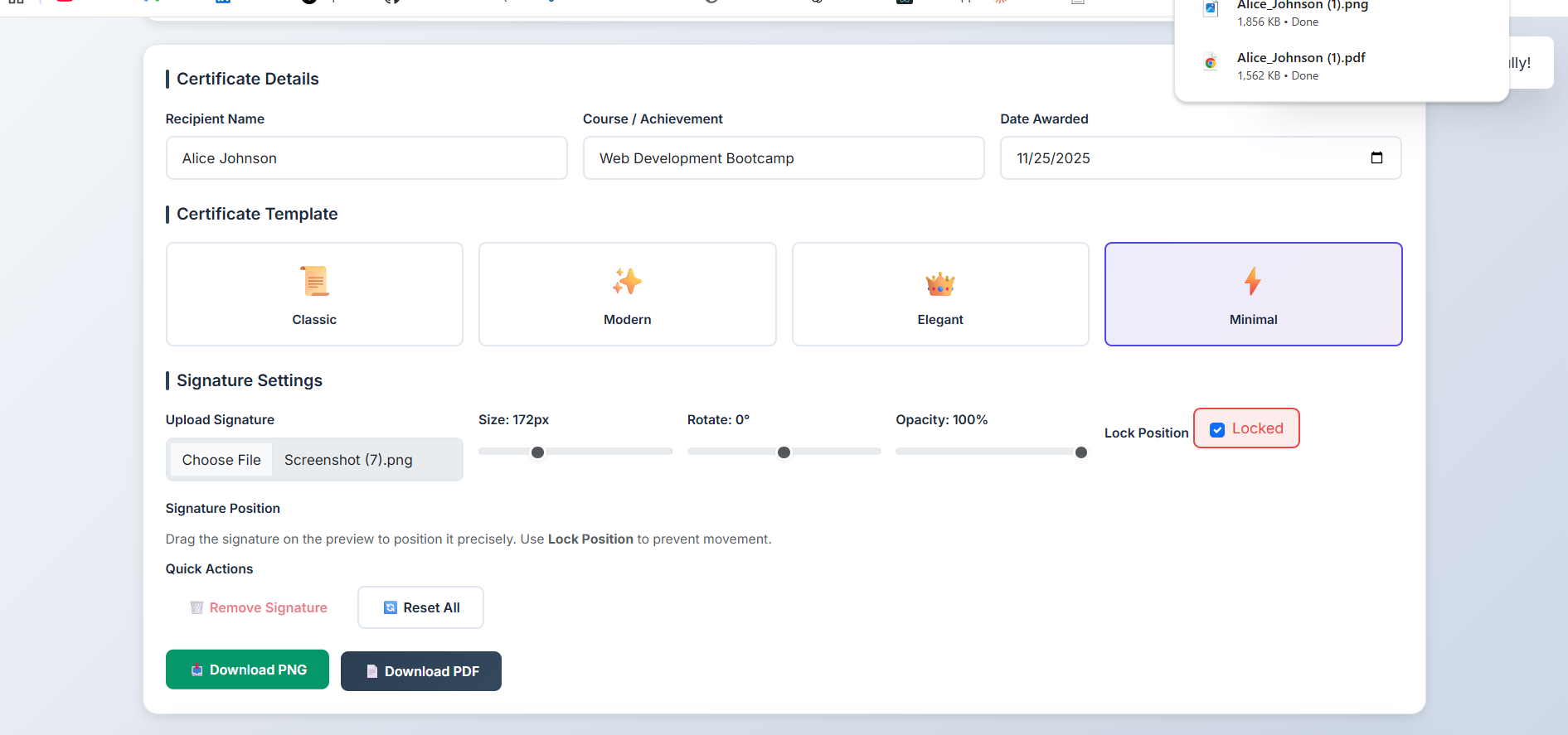 Online Certificate Generator System