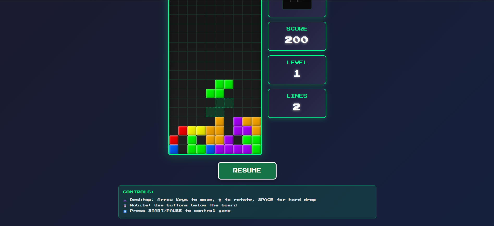 Retro Tetris Game