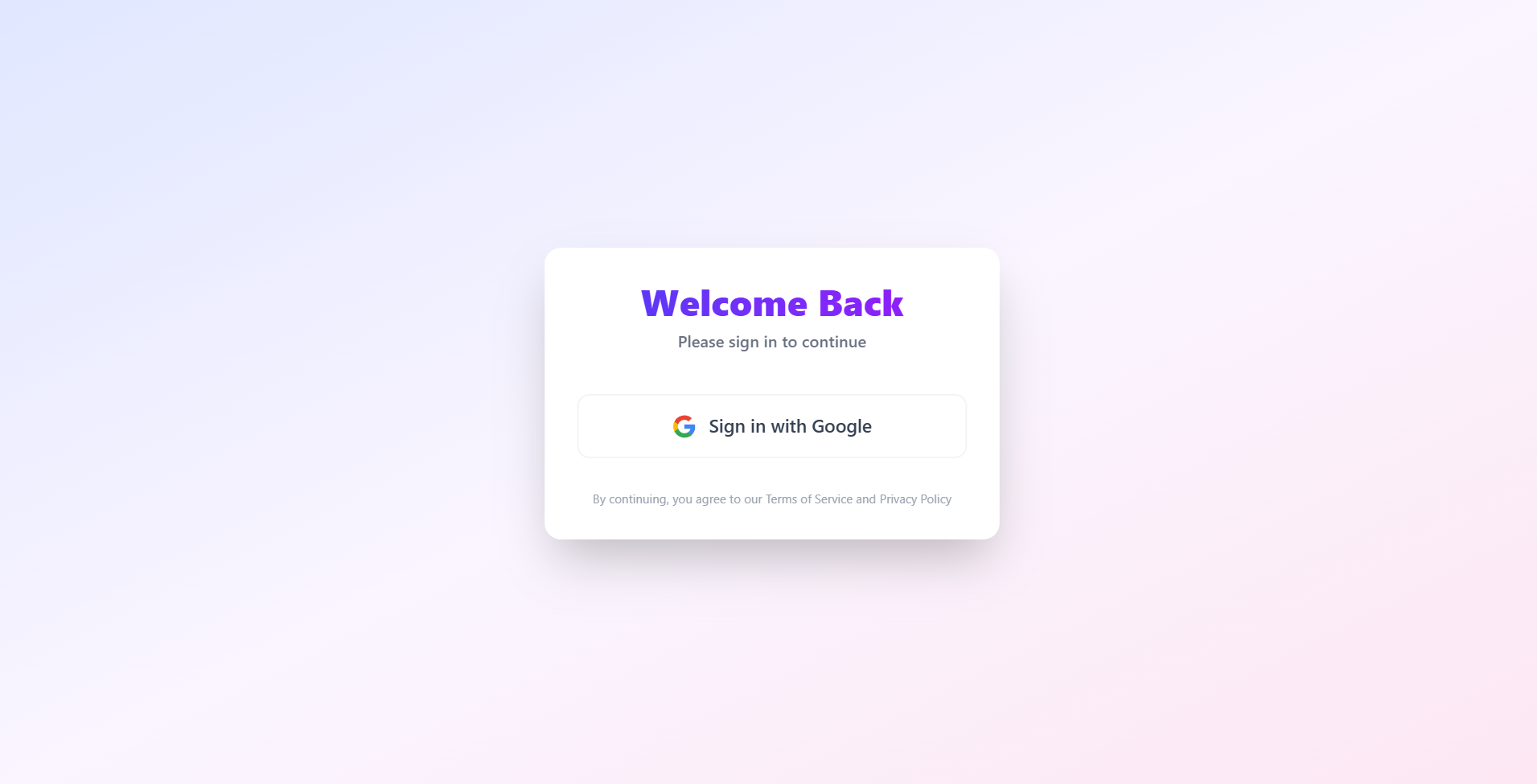 Google Authentication Login Page